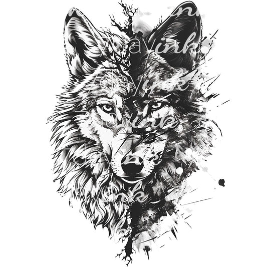 Black and White Wolf Head