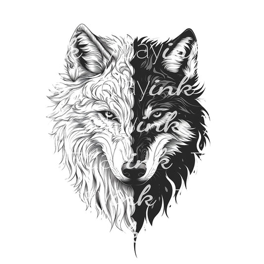 Black and White Wolf Head