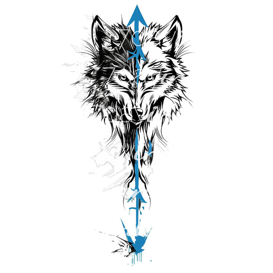 Black and White Wolf with Blue Line