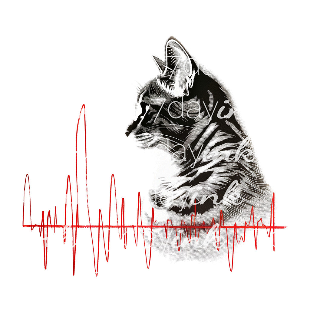 Cat with Heartbeat Line