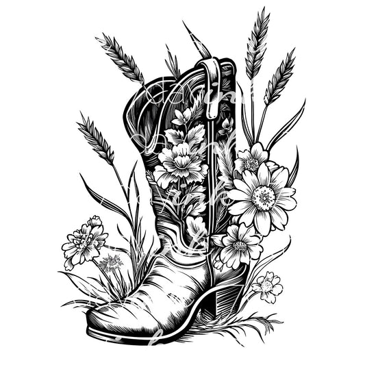 Cowboy Boot with Flowers