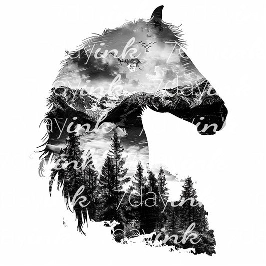 Double Exposure Horse with Nature