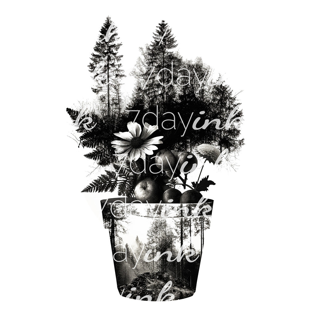 Flowerpot with Nature Double Exposure