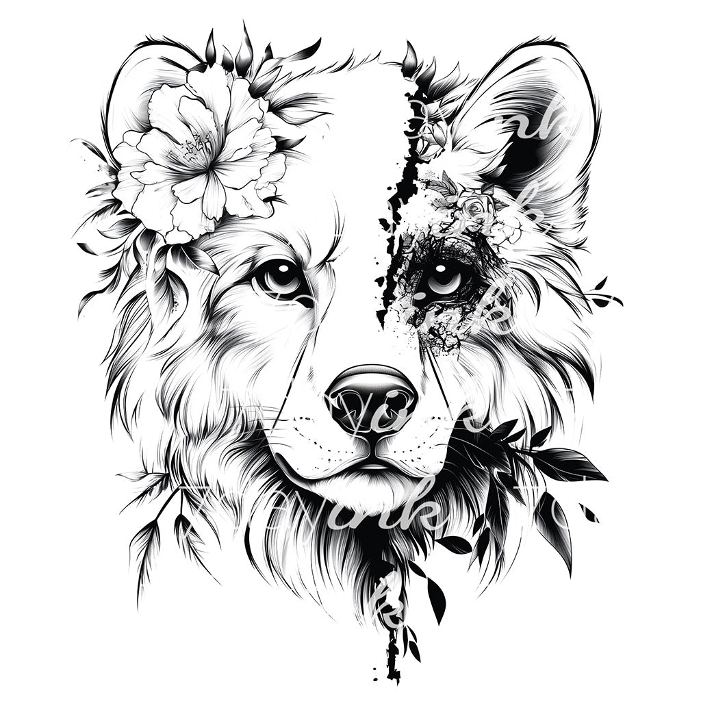 Half Floral Half Decaying Wolf