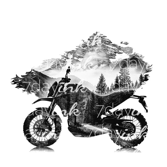 Motorcycle Mountain Double Exposure