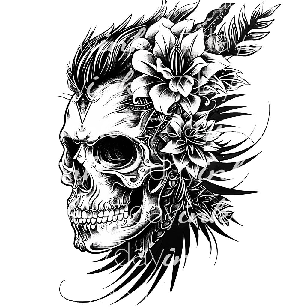 Punk Skull with Flowers