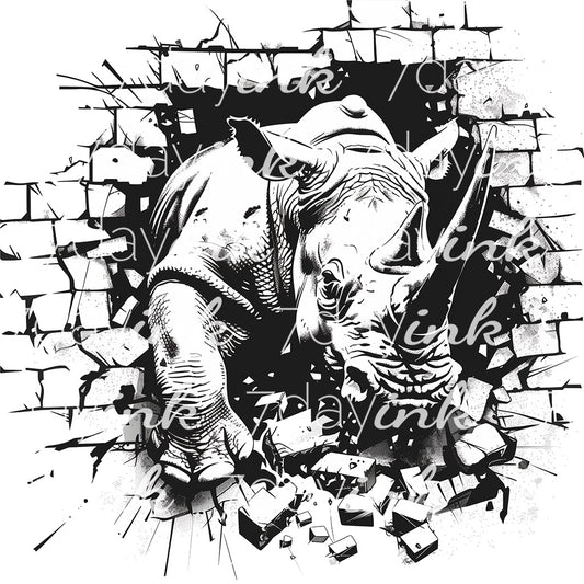 Rhino breaking through Wall