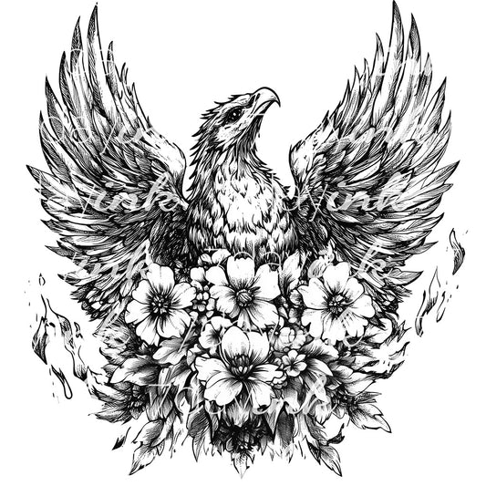 Rising Phoenix with Flowers