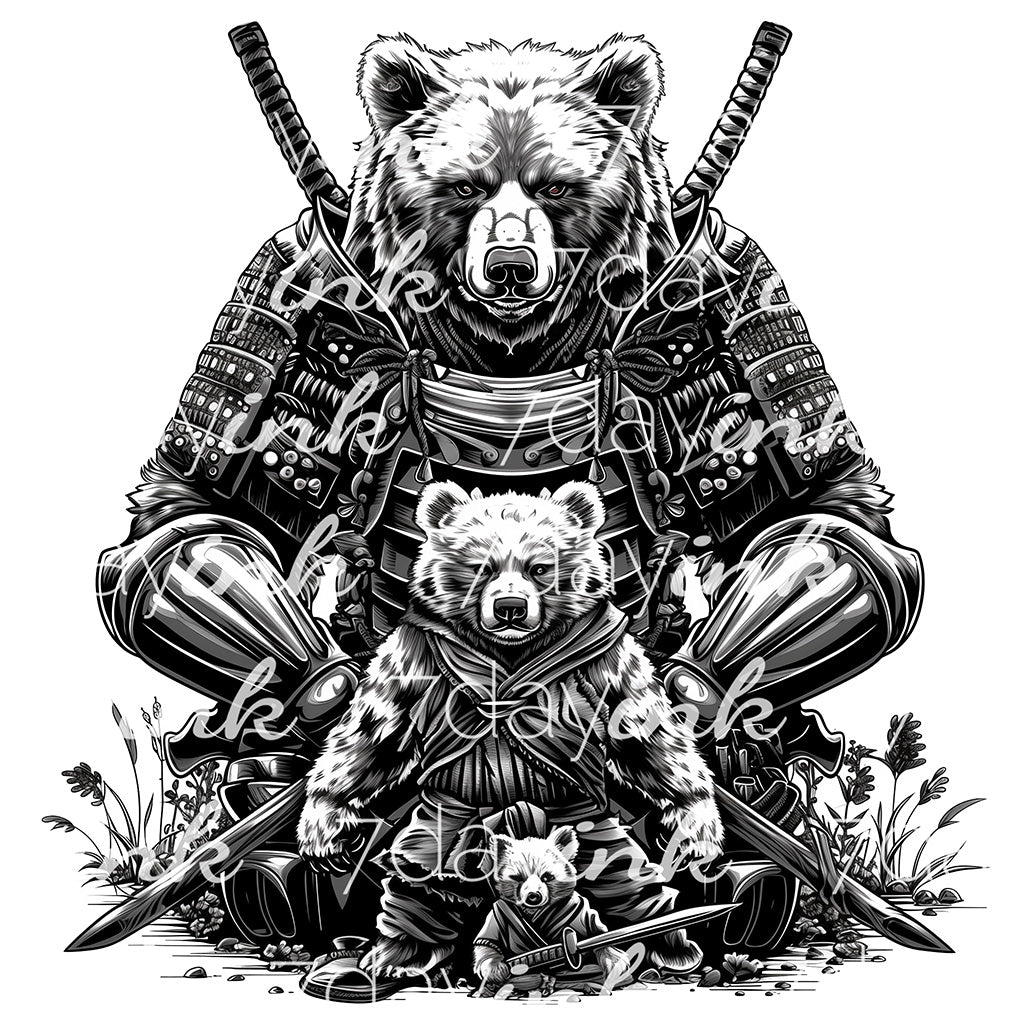 Samurai Bear with Cubs