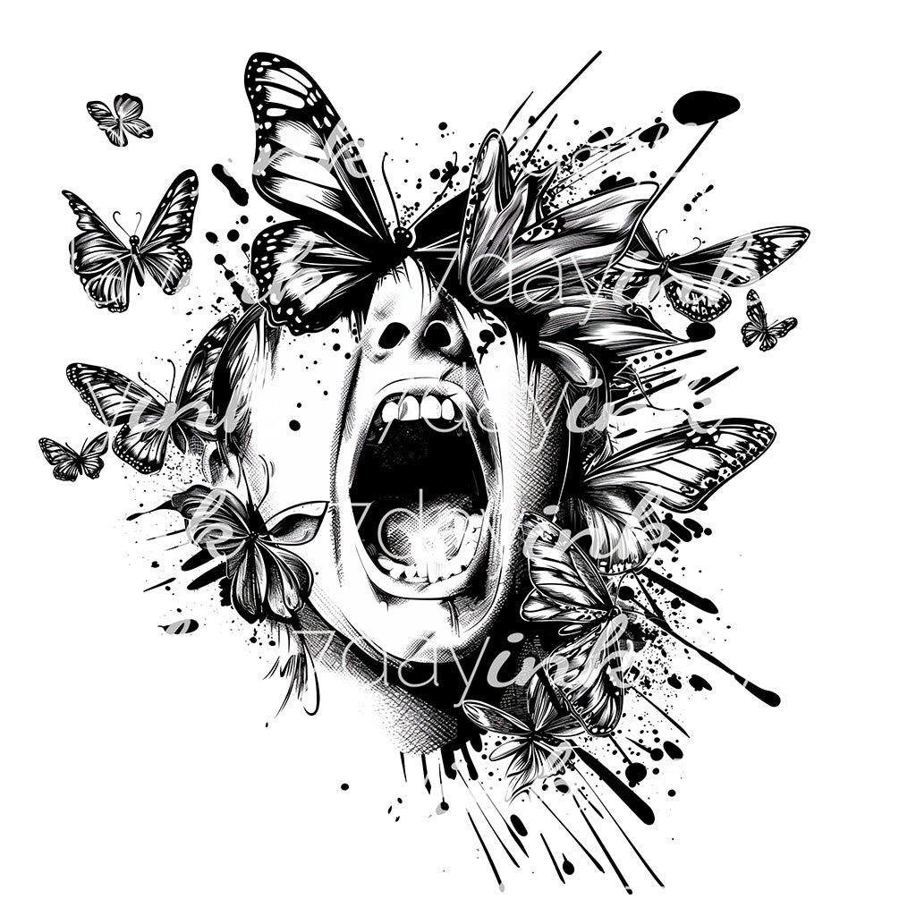 Screaming Woman with Butterflies