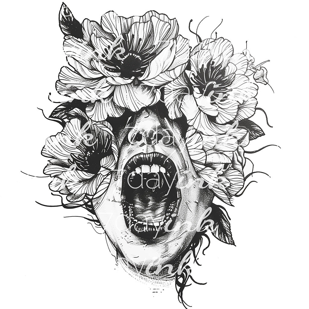 Screaming Woman with Flowers 2