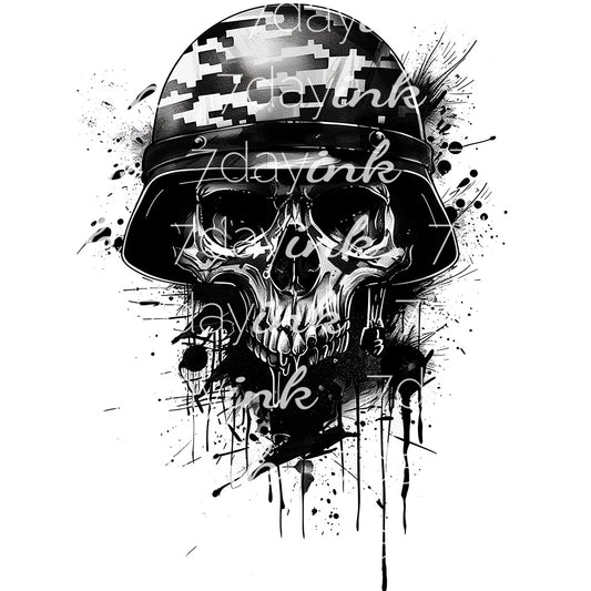 Skull with Camouflage Helmet