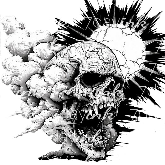 Skull with Storm and Sun