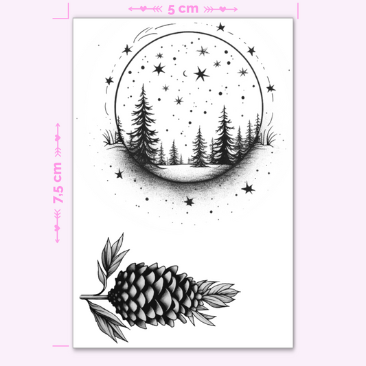 Forest with Stars and Pinecone - 2 Tattoos (mini)