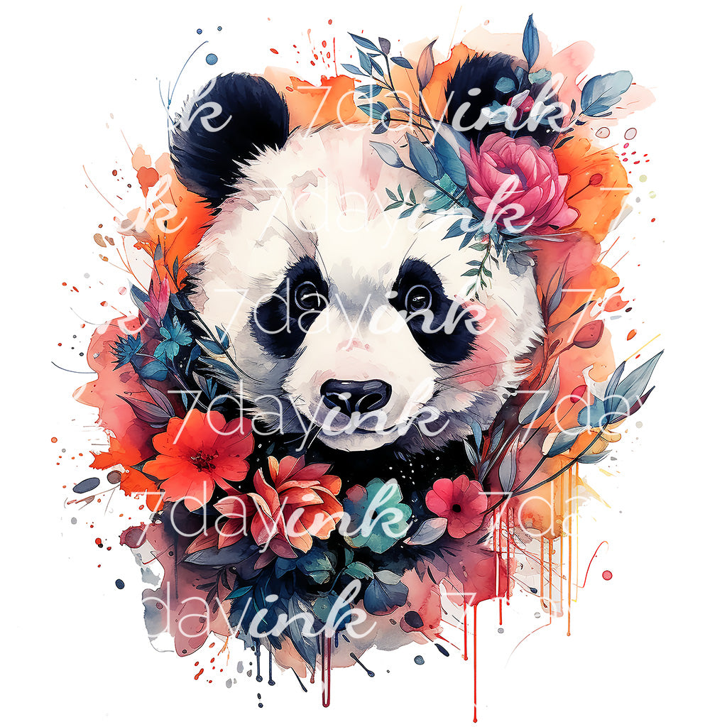 Cute Panda with Flowers