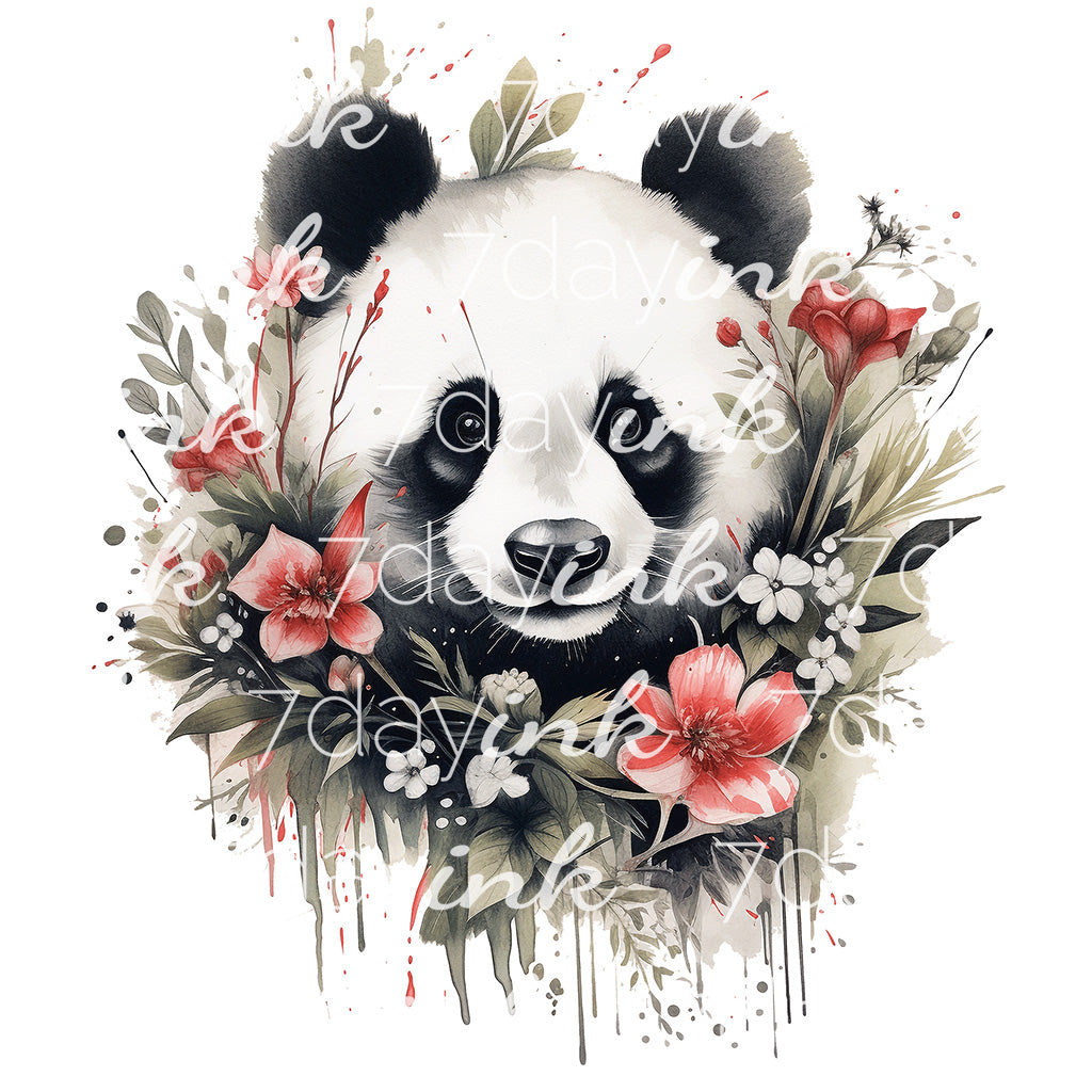 Cute Panda with Flowers