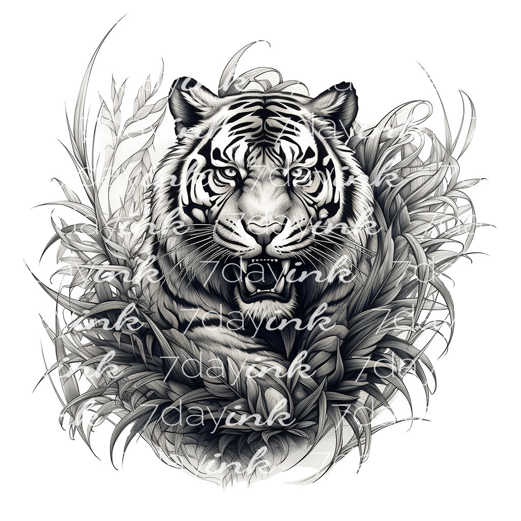 Tiger Behind Leaves