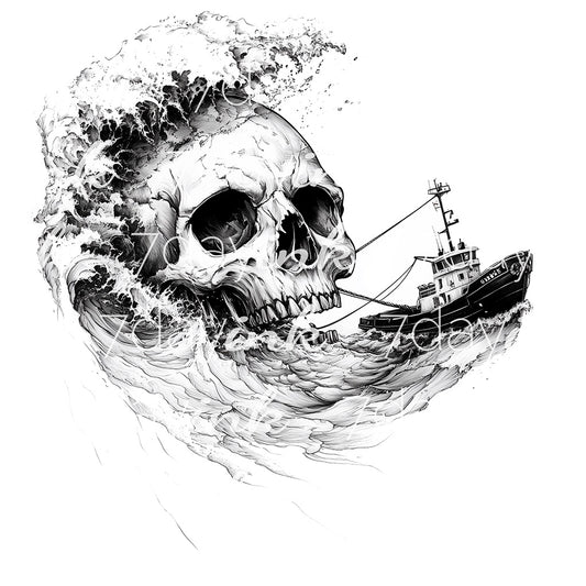 Tugboat Skull with Wave