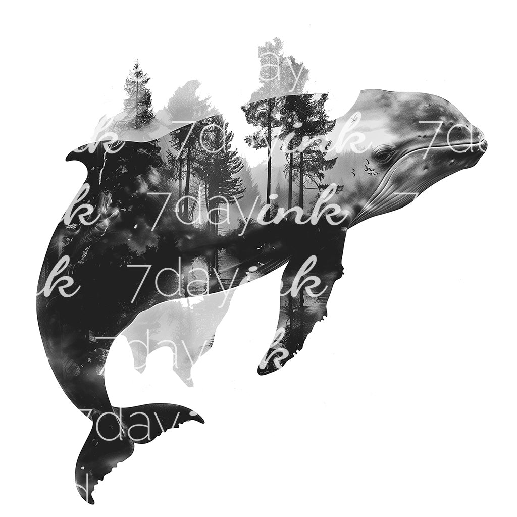 Whale with Nature Double Exposure
