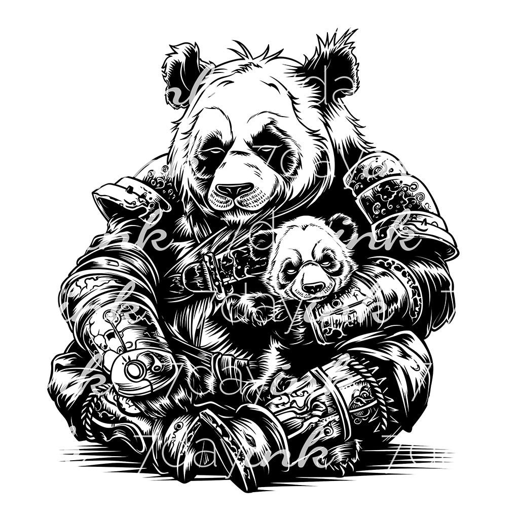 Warrior Panda with Cub