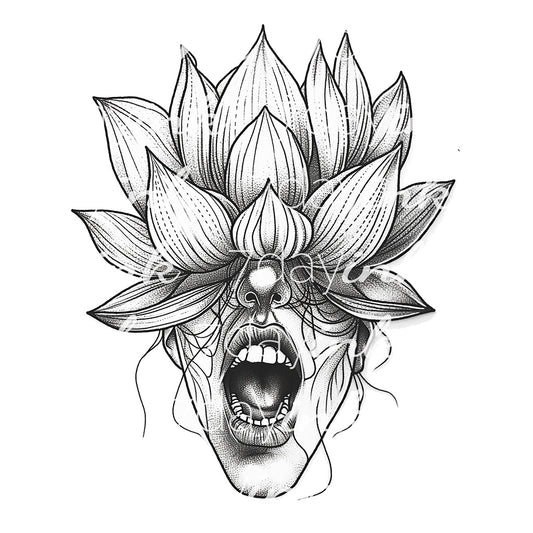 Woman Screaming with Lotus Flower