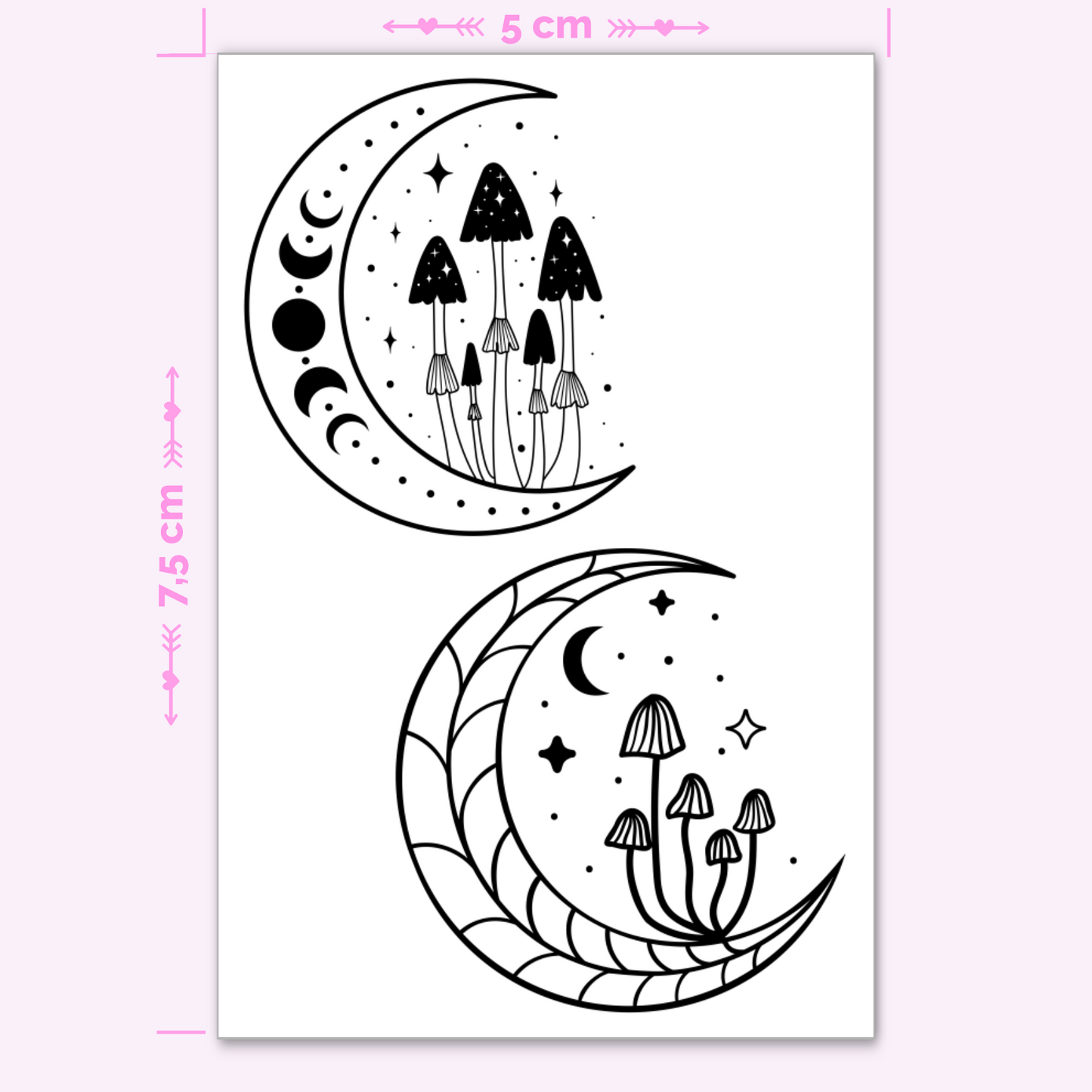 Moon with Mushrooms - 2 Tattoos (mini)